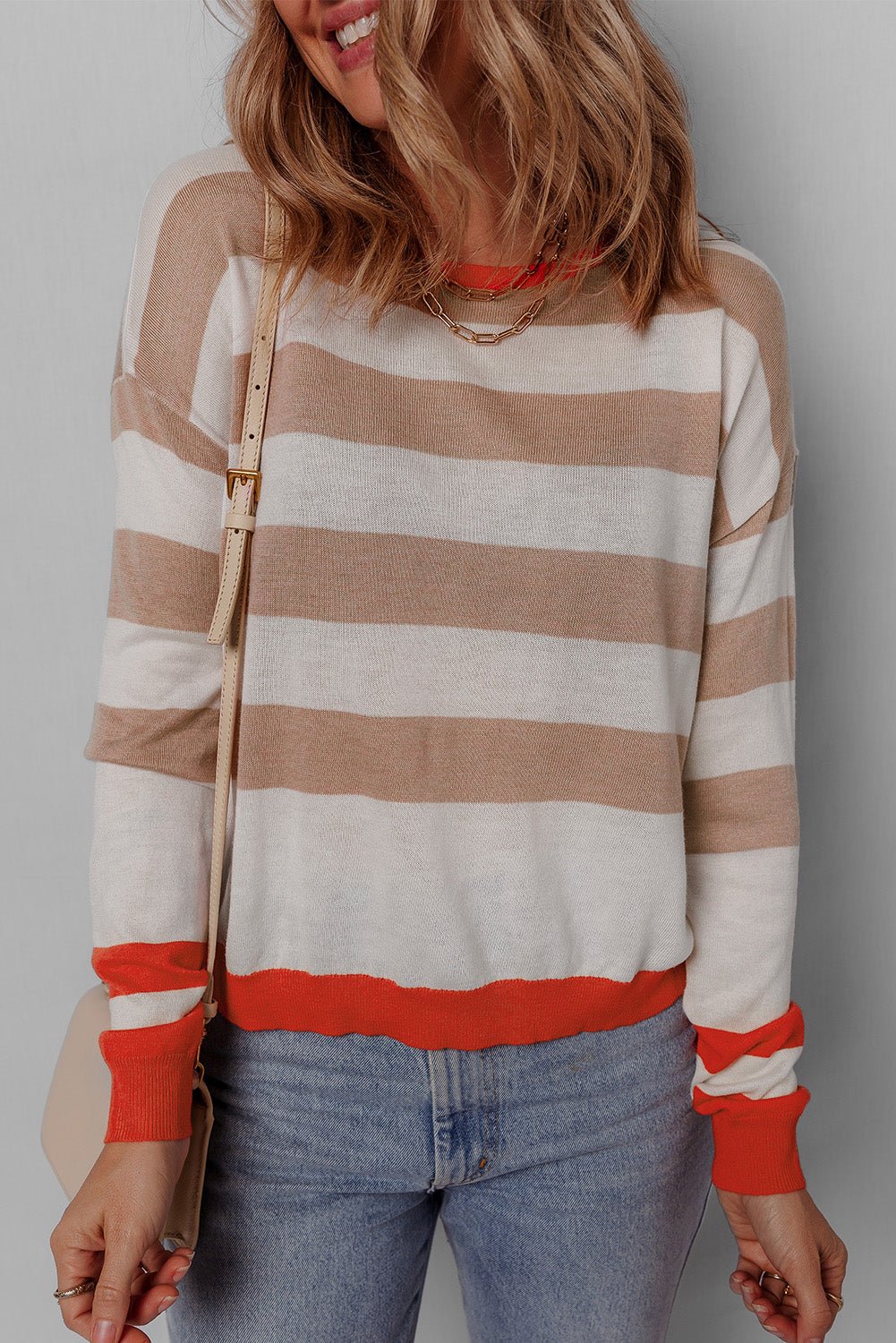 Stripe Colorblock Crewneck Drop Shoulder Sweater - Rooted & Reckless Co.