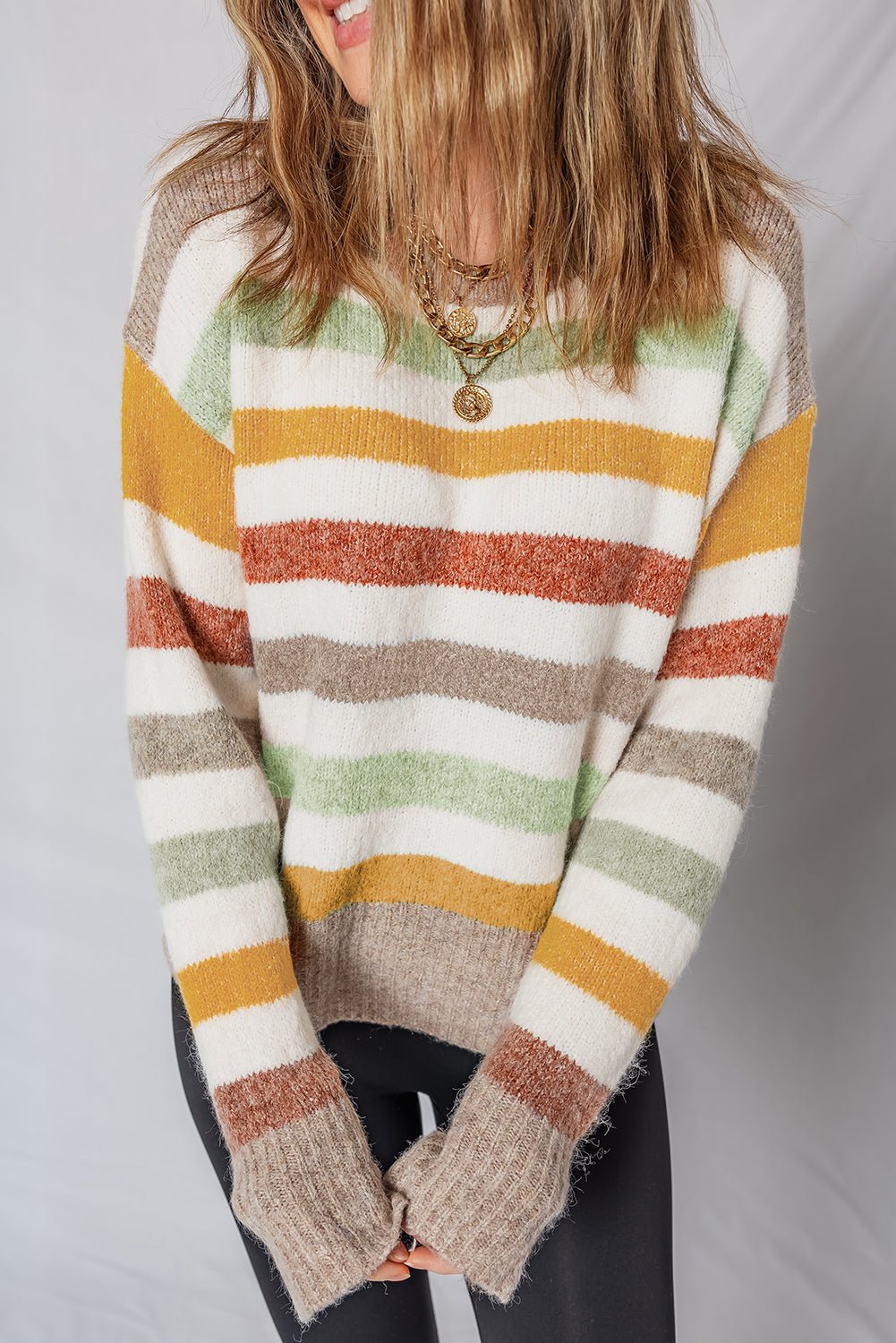 Stripe Colorblock Drop Shoulder Crewneck Sweater - Rooted & Reckless Co.