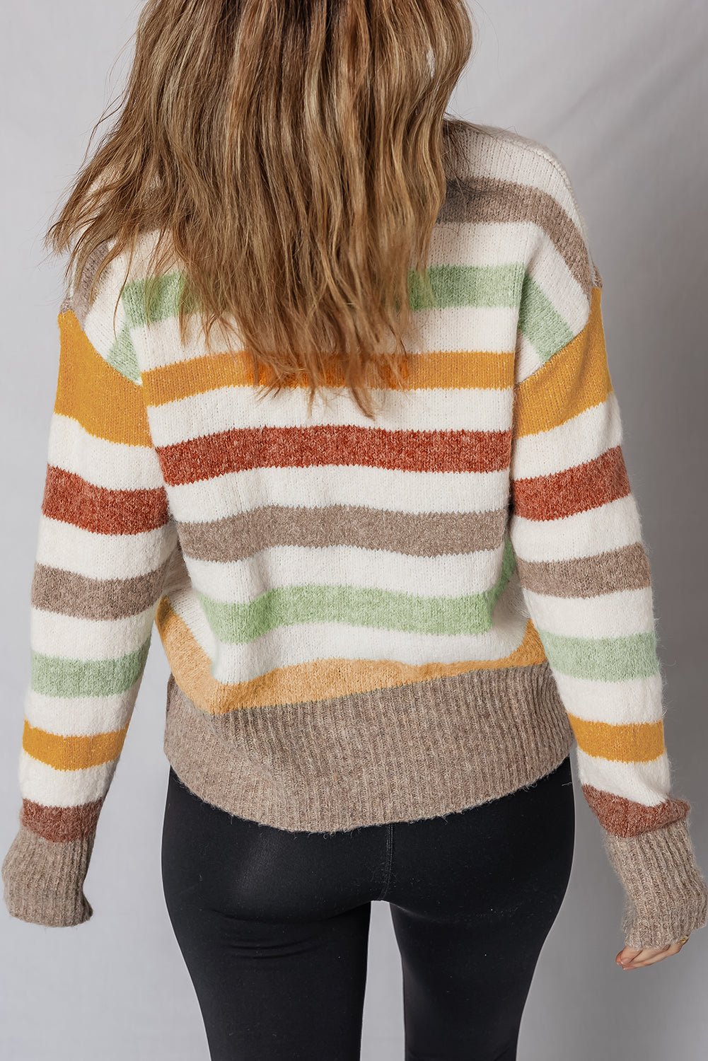 Stripe Colorblock Drop Shoulder Crewneck Sweater - Rooted & Reckless Co.