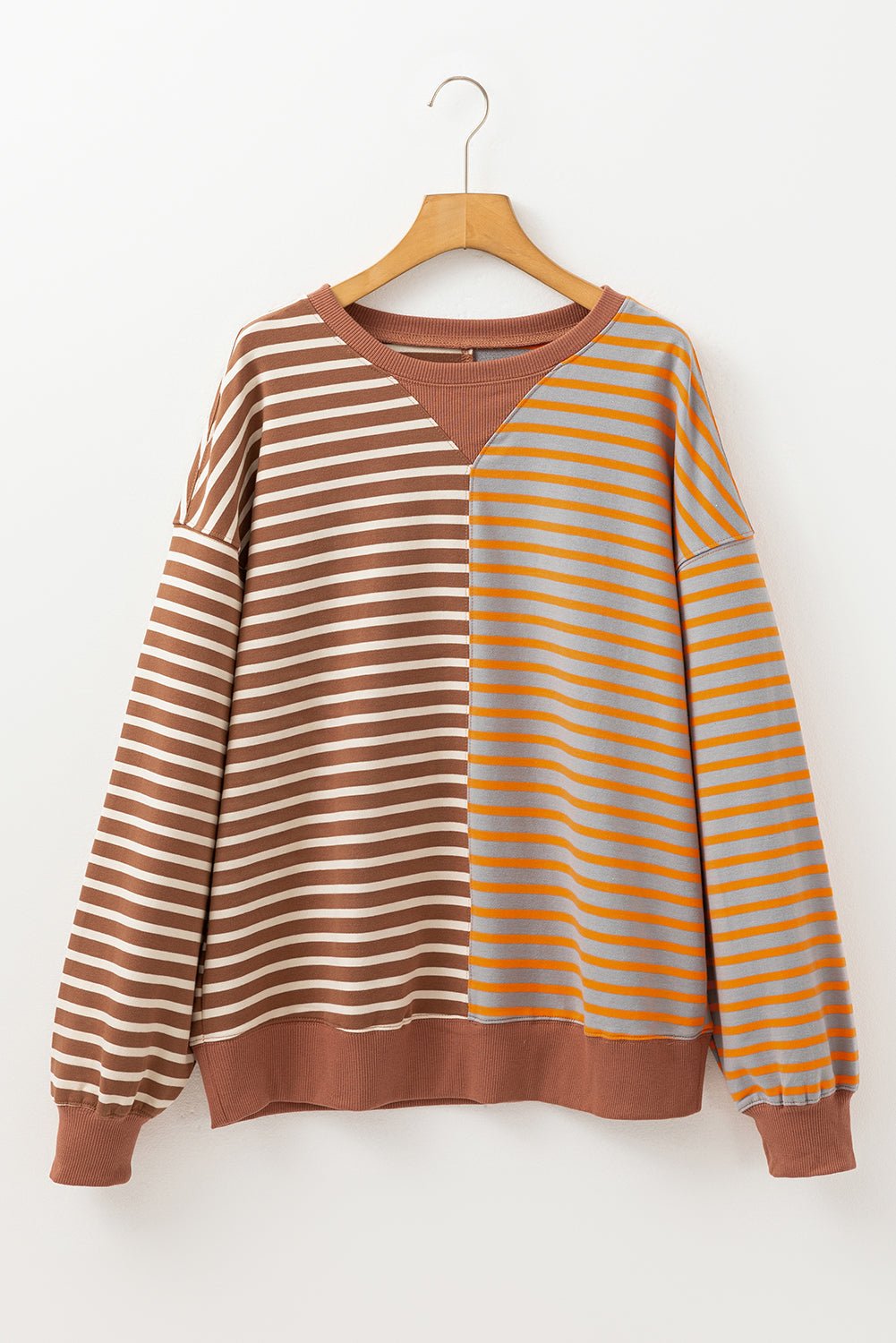 Stripe Colorblock Drop Shoulder Oversized Sweatshirt - Rooted & Reckless Co.