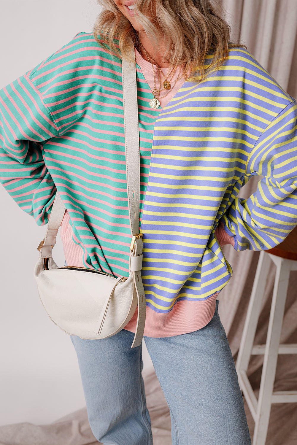 Stripe Colorblock Drop Shoulder Oversized Sweatshirt - Rooted & Reckless Co.