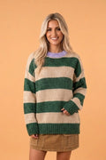 Stripe Colorblock Drop Shoulder Pullover Sweater - Rooted & Reckless Co.