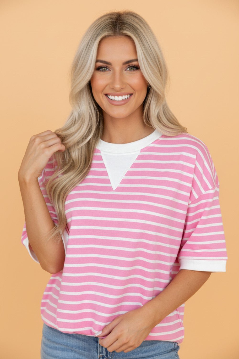 Stripe Colorblock Drop Shoulder Short Sleeve Top - Rooted & Reckless Co.