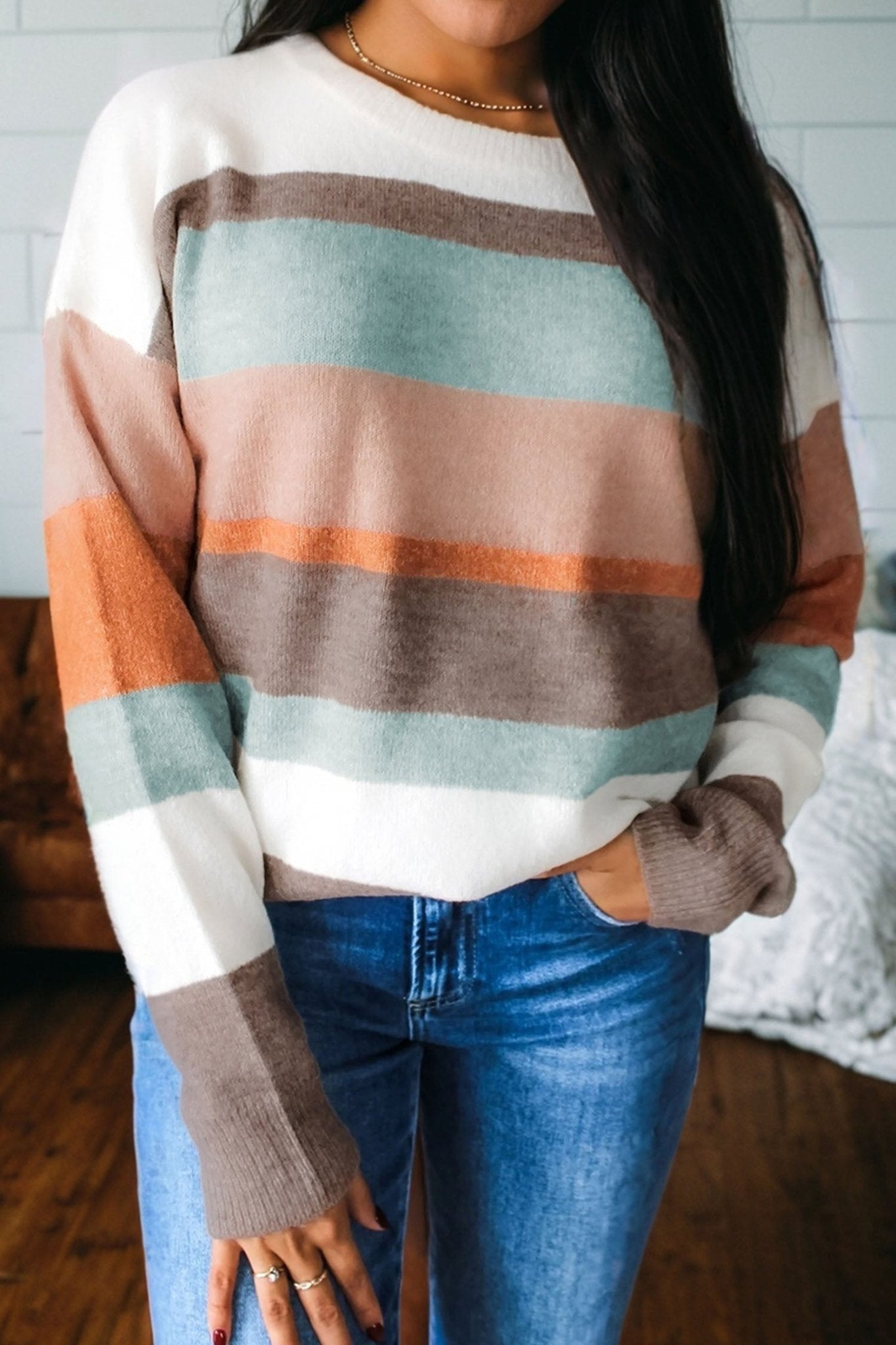 Stripe Colorblock Drop Shoulder Sweater - Rooted & Reckless Co.