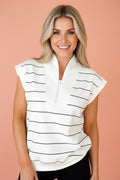 Stripe Colorblock Half Zip V-Neck Sleeveless Top - Rooted & Reckless Co.