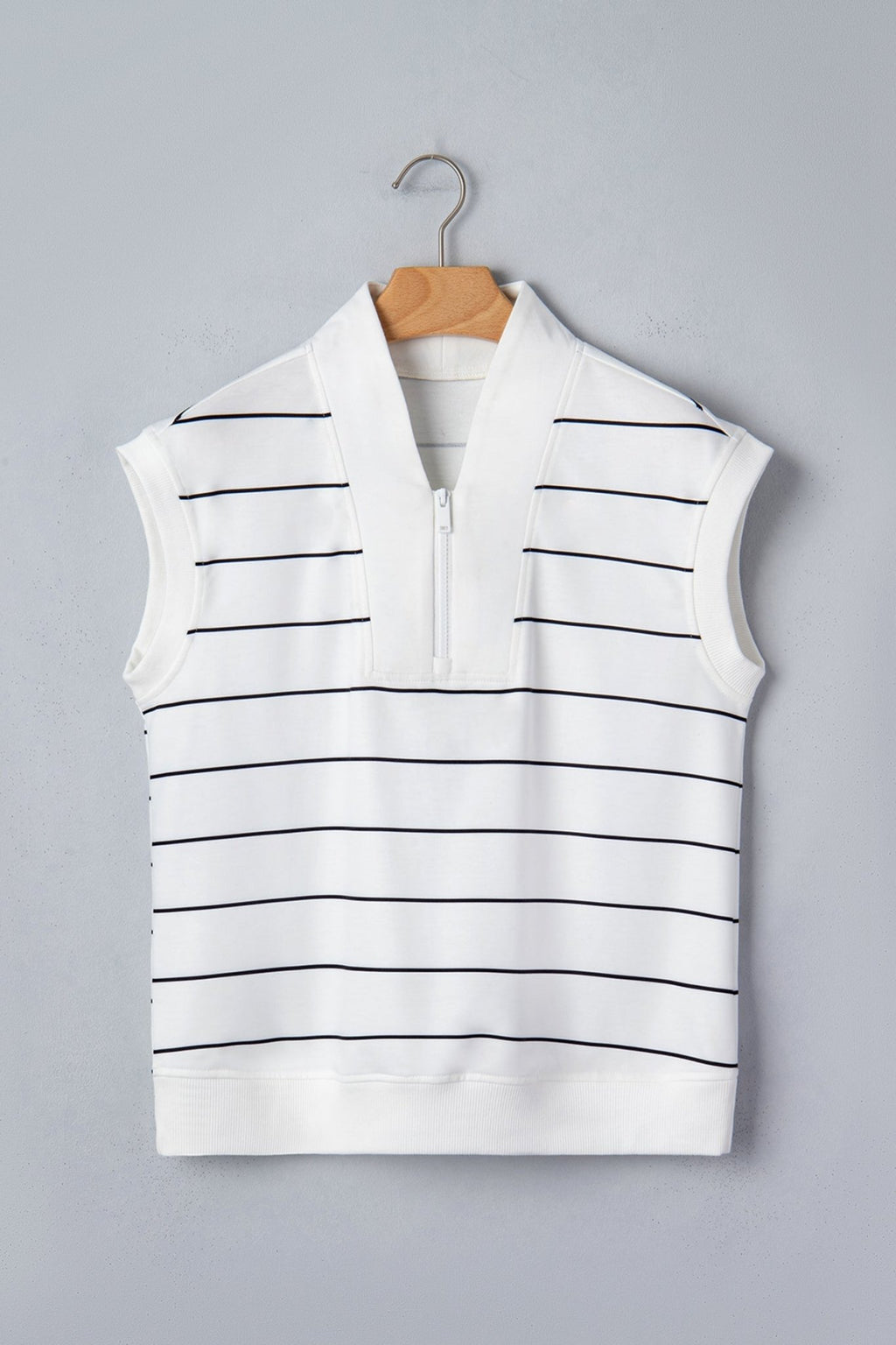 Stripe Colorblock Half Zip V-Neck Sleeveless Top - Rooted & Reckless Co.