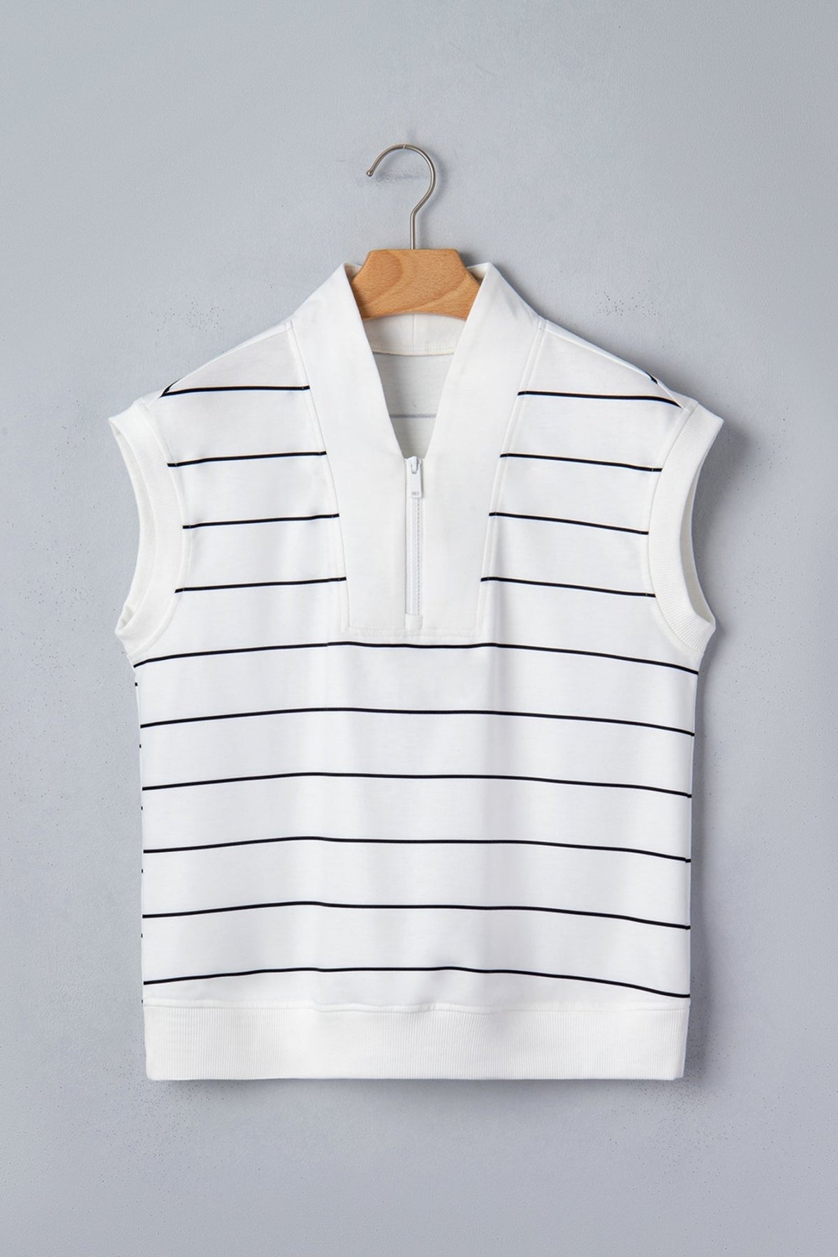 Stripe Colorblock Half Zip V-Neck Sleeveless Top - Rooted & Reckless Co.