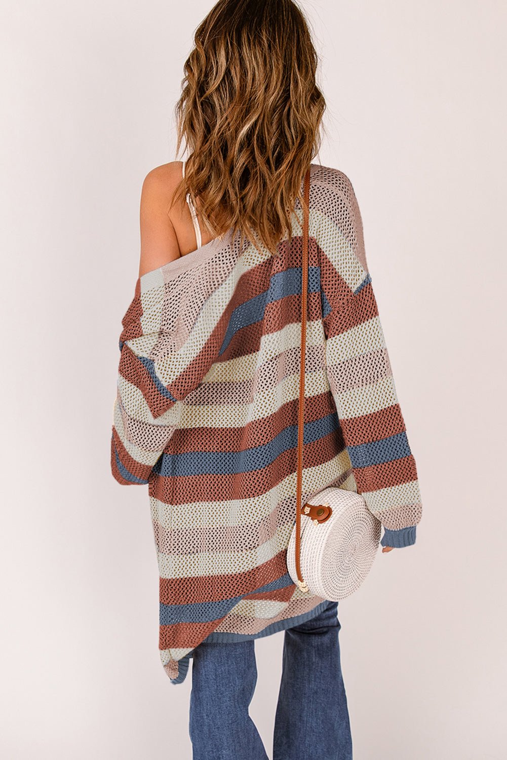 Stripe Colorblock Hollow-Out Cardigan - Rooted & Reckless Co.