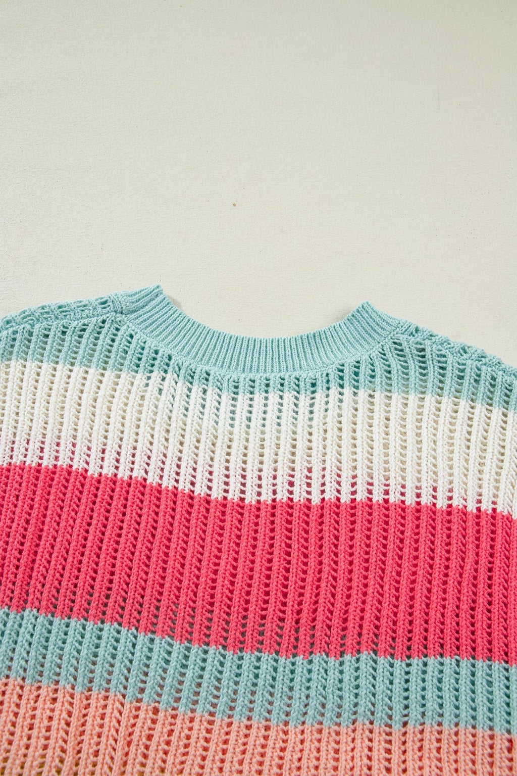 Stripe Colorblock Hollow-Out Short Sleeve Sweater - Rooted & Reckless Co.