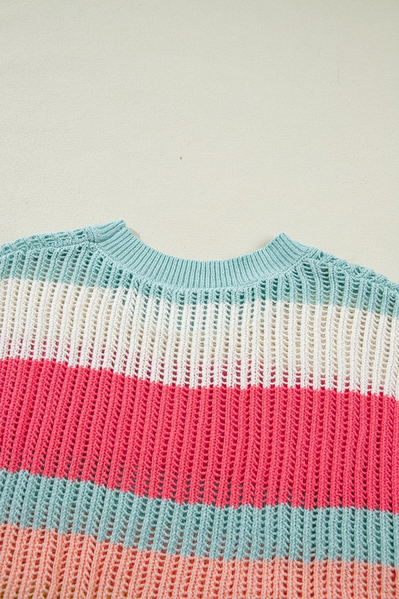 Stripe Colorblock Hollow-Out Short Sleeve Sweater - Rooted & Reckless Co.