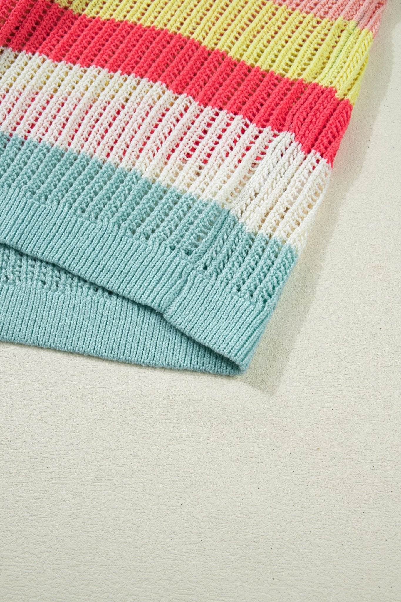 Stripe Colorblock Hollow-Out Short Sleeve Sweater - Rooted & Reckless Co.