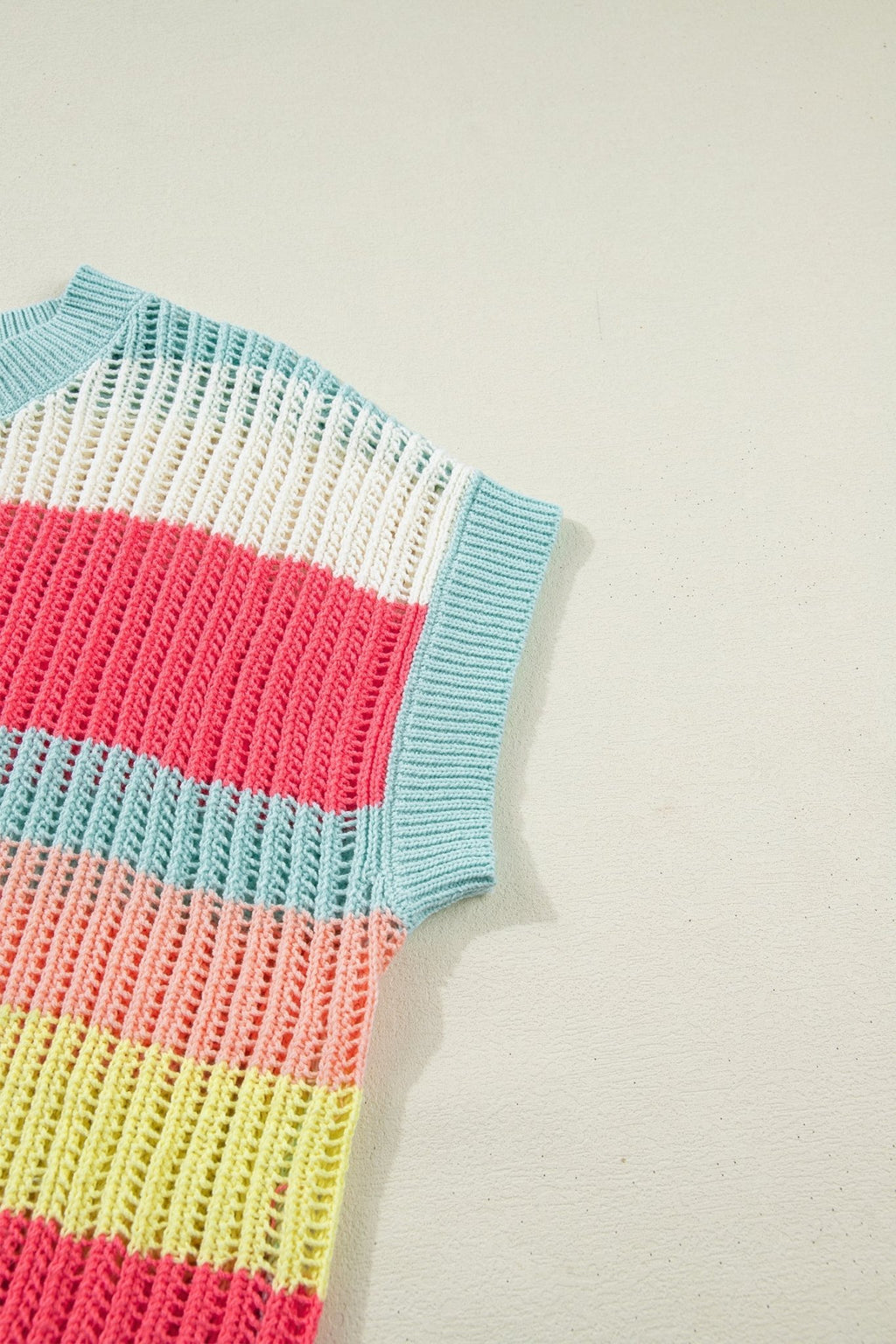 Stripe Colorblock Hollow-Out Short Sleeve Sweater - Rooted & Reckless Co.