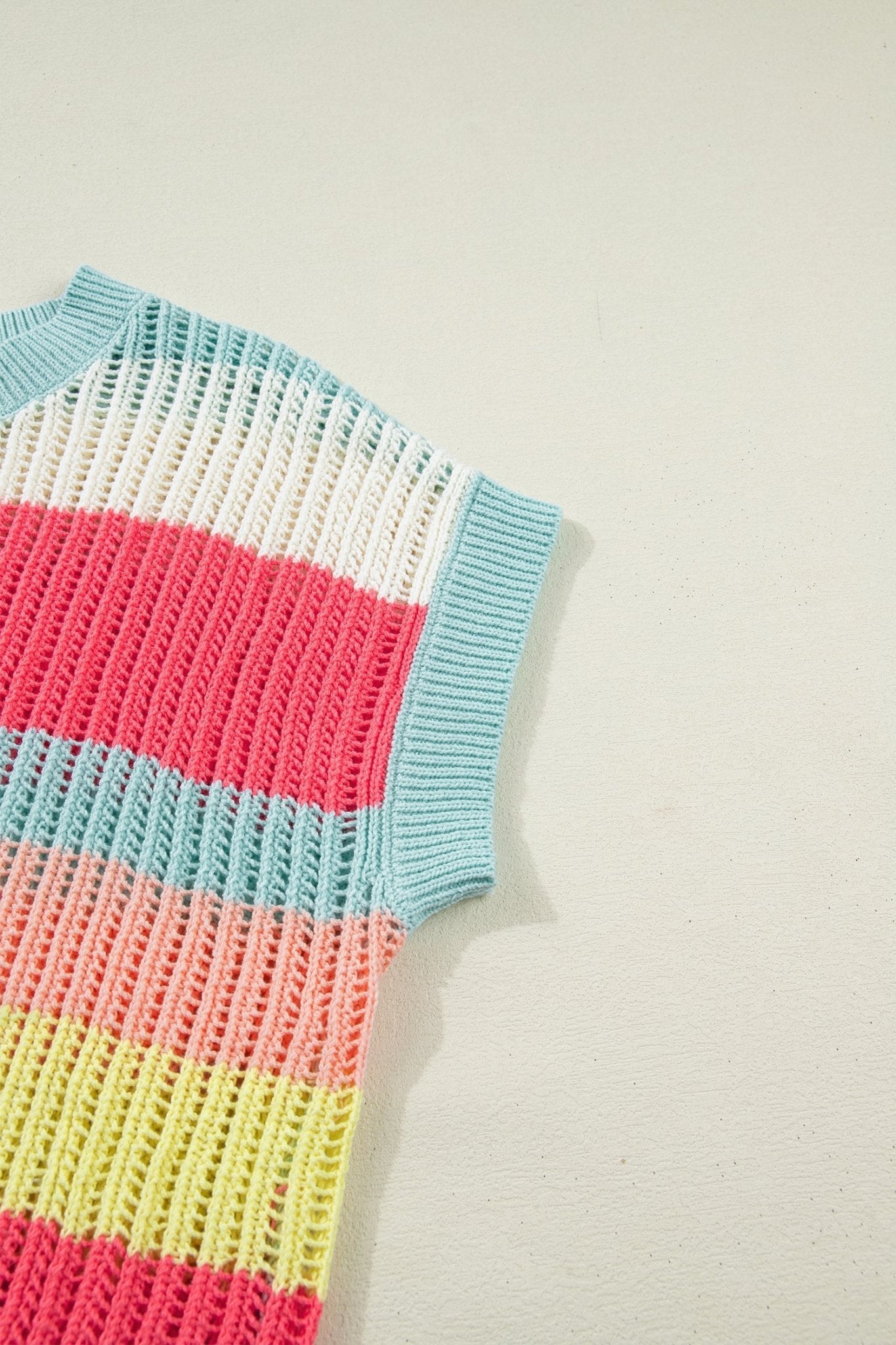 Stripe Colorblock Hollow-Out Short Sleeve Sweater - Rooted & Reckless Co.