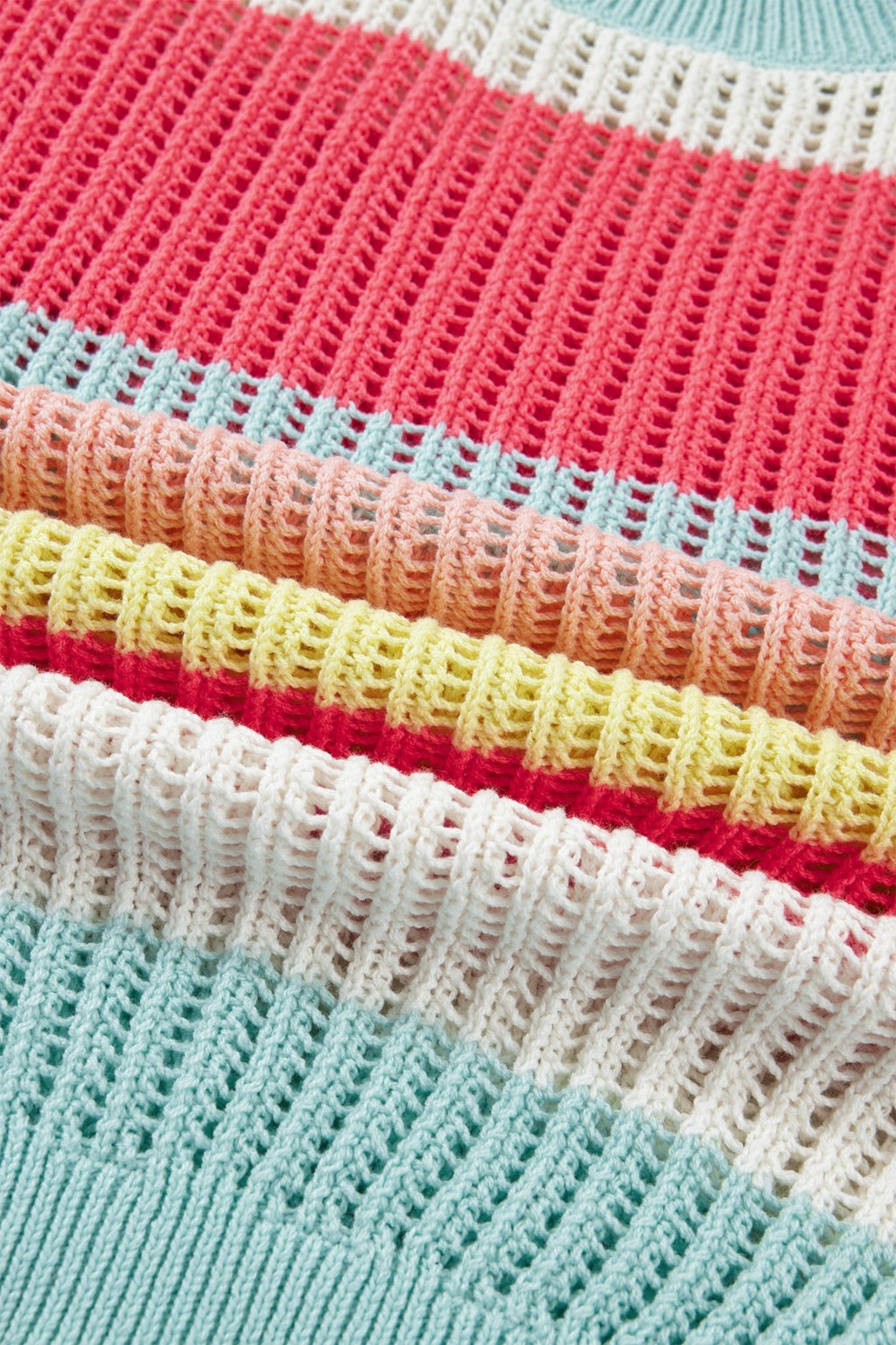 Stripe Colorblock Hollow-Out Short Sleeve Sweater - Rooted & Reckless Co.