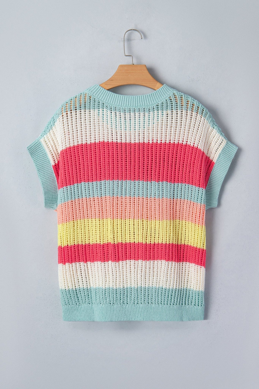 Stripe Colorblock Hollow-Out Short Sleeve Sweater - Rooted & Reckless Co.