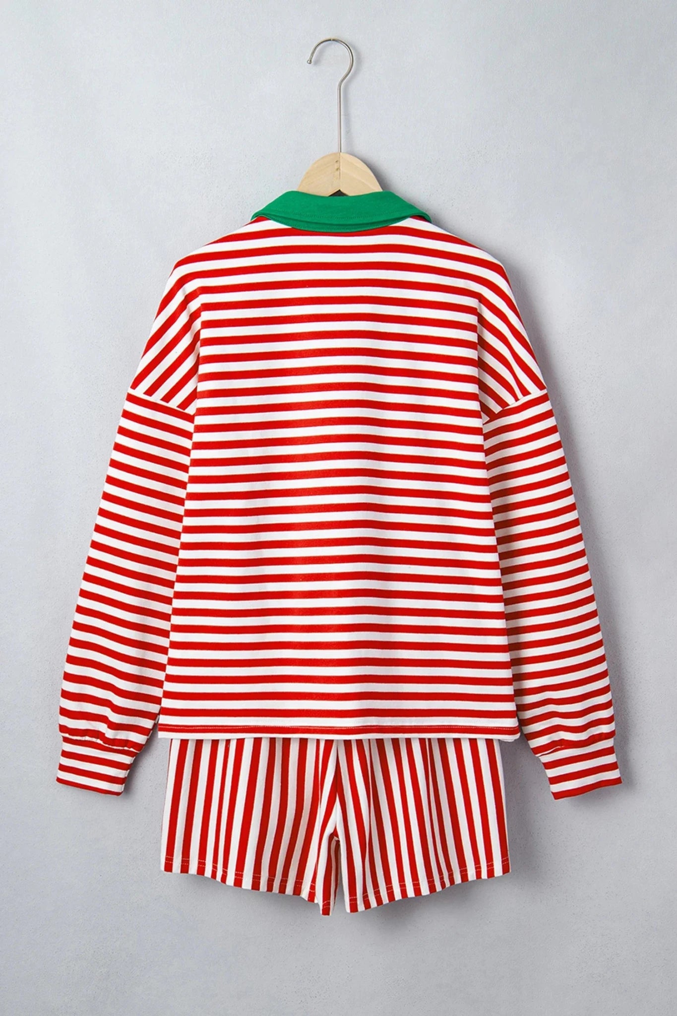 Stripe Colorblock Long Sleeve Collar Top & Shorts Set - Rooted & Reckless Co.