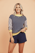 Stripe Colorblock Long Sleeve Crewneck Pullover Top - Rooted & Reckless Co.