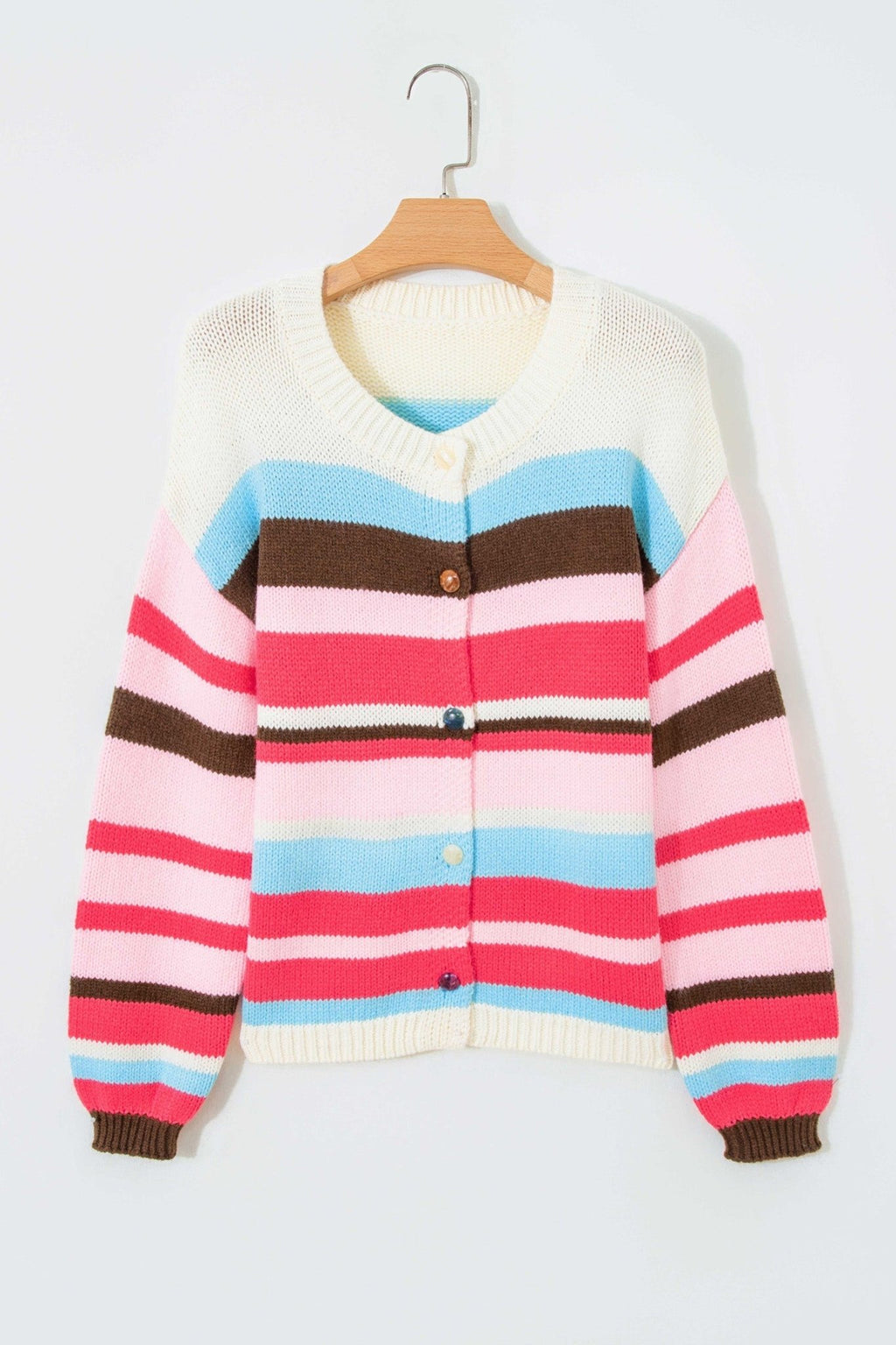 Stripe Colorblock Long Sleeve Drop Shoulder Cardigan - Rooted & Reckless Co.