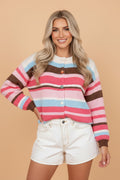 Stripe Colorblock Long Sleeve Drop Shoulder Cardigan - Rooted & Reckless Co.