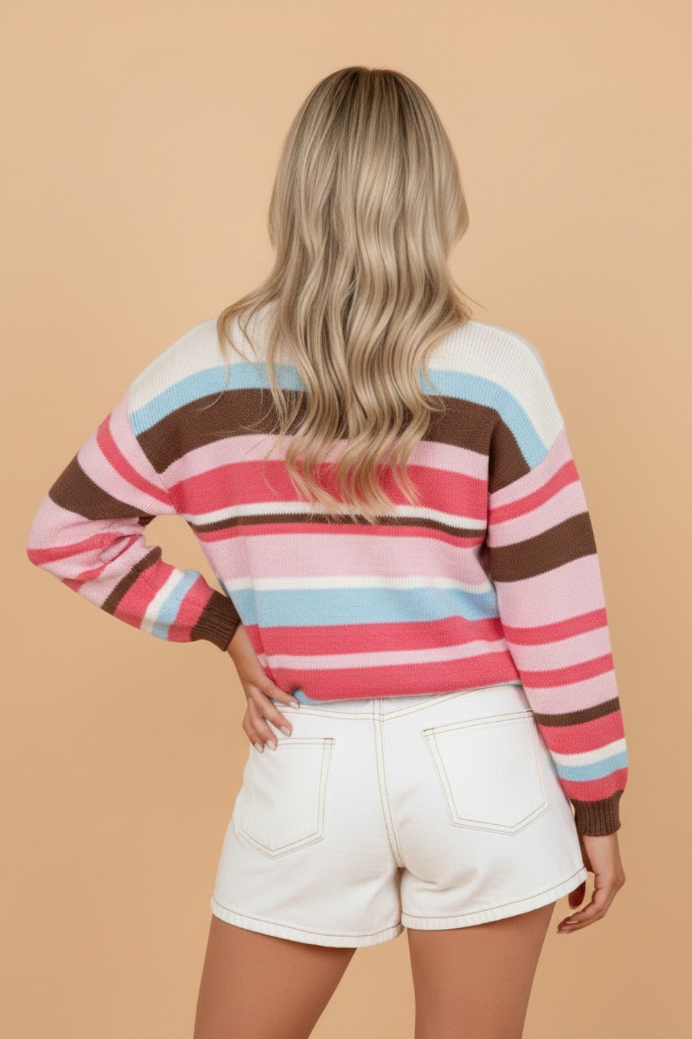 Stripe Colorblock Long Sleeve Drop Shoulder Cardigan - Rooted & Reckless Co.