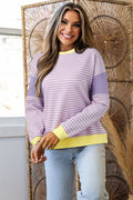 Stripe Colorblock Long Sleeve Knit Top - Rooted & Reckless Co.