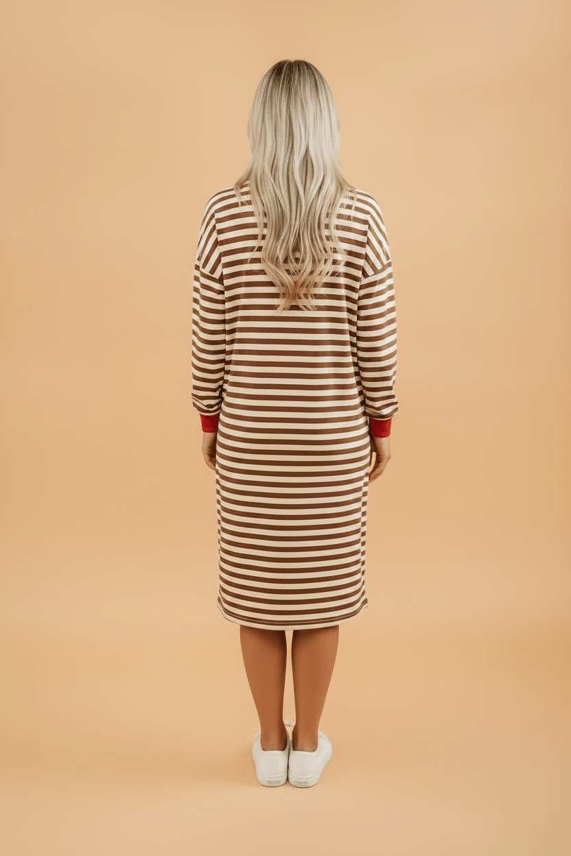 Stripe Colorblock Long Sleeve Tie Waist Dress - Rooted & Reckless Co.