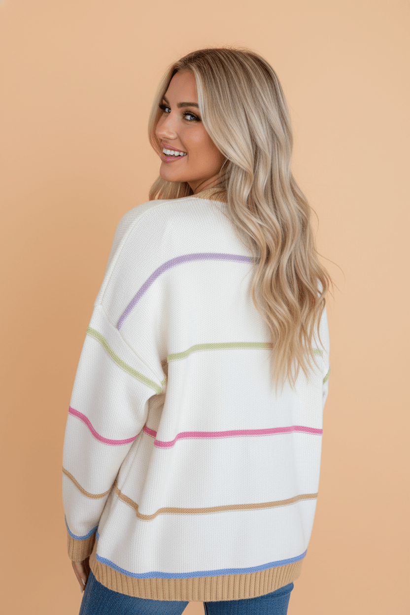 Stripe Colorblock Open Front Pocket Cardigan - Rooted & Reckless Co.