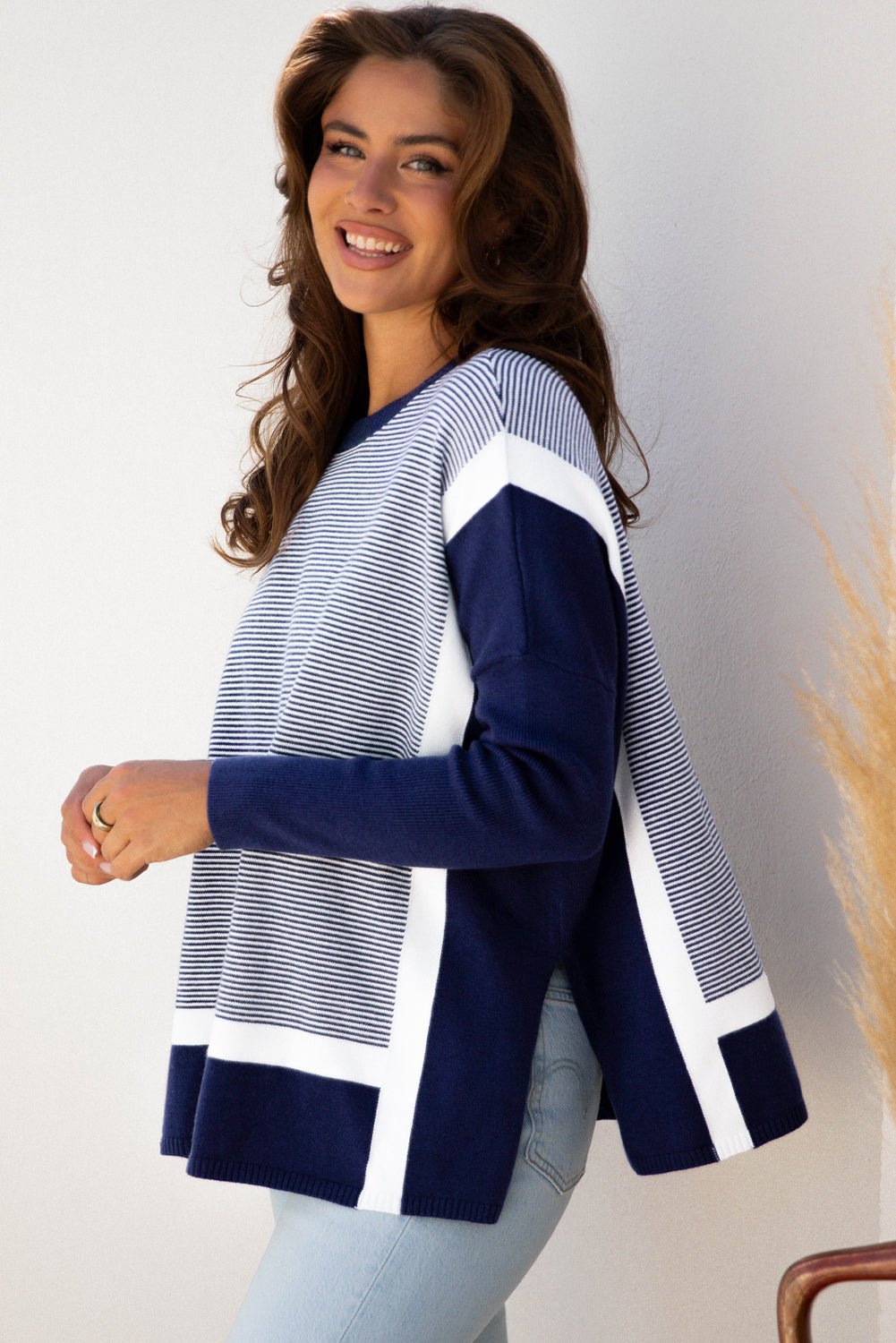 Stripe Colorblock Patchwork Dolman Sleeve Sweater - Rooted & Reckless Co.