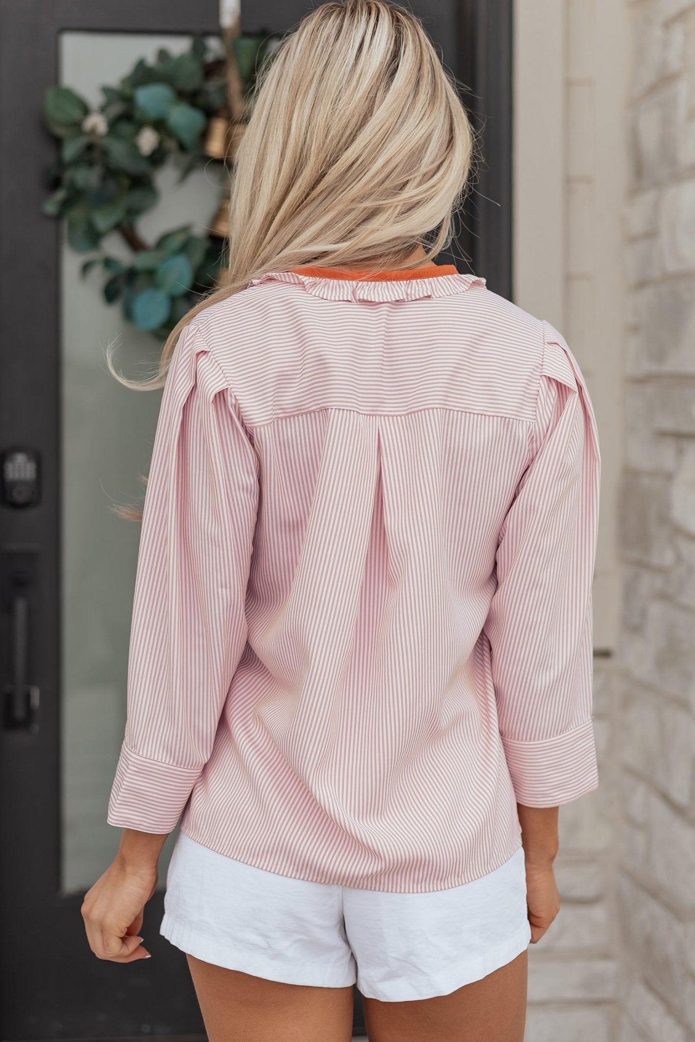 Stripe Colorblock Patchwork Frilled Collar Shirt - Rooted & Reckless Co.