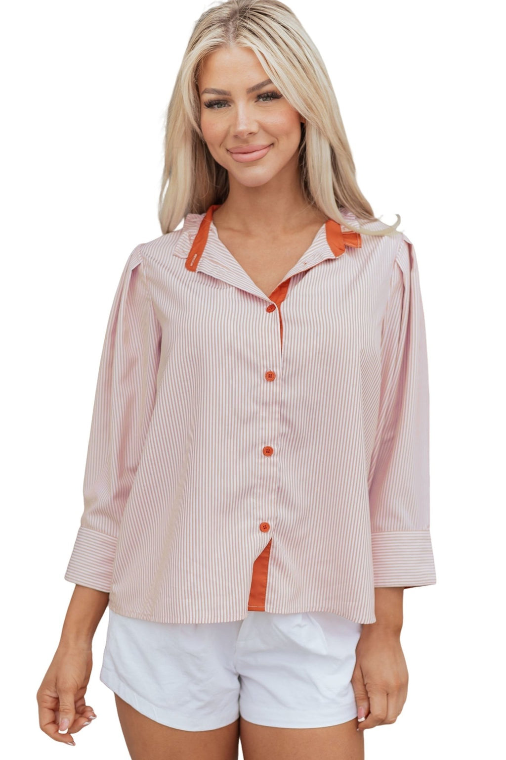 Stripe Colorblock Patchwork Frilled Collar Shirt - Rooted & Reckless Co.