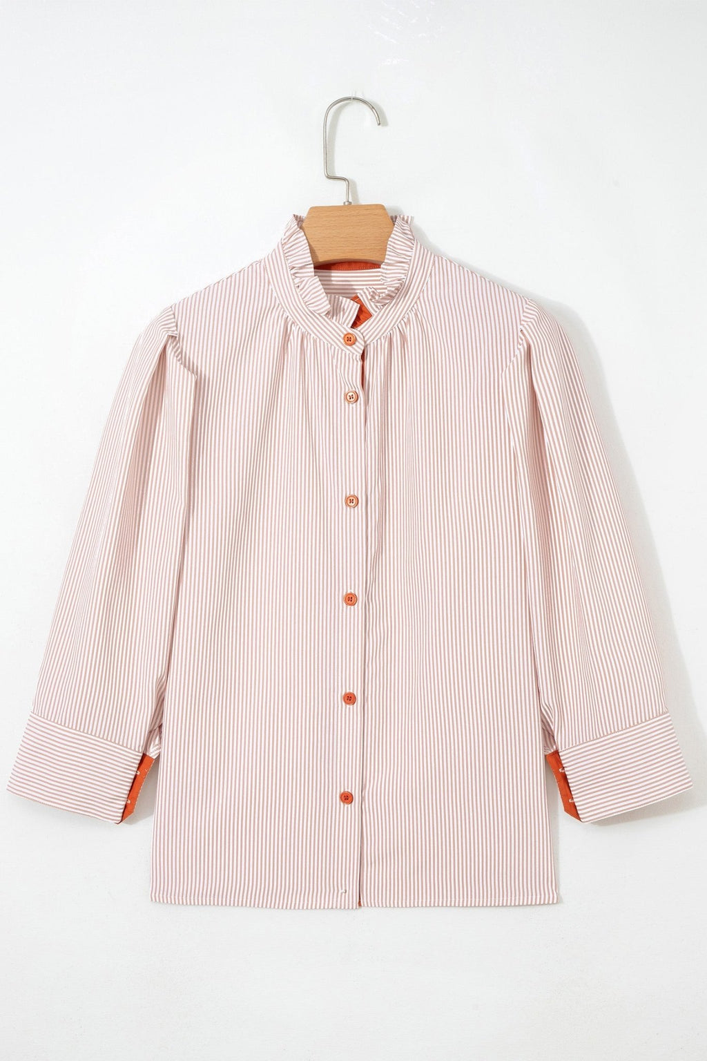 Stripe Colorblock Patchwork Frilled Collar Shirt - Rooted & Reckless Co.