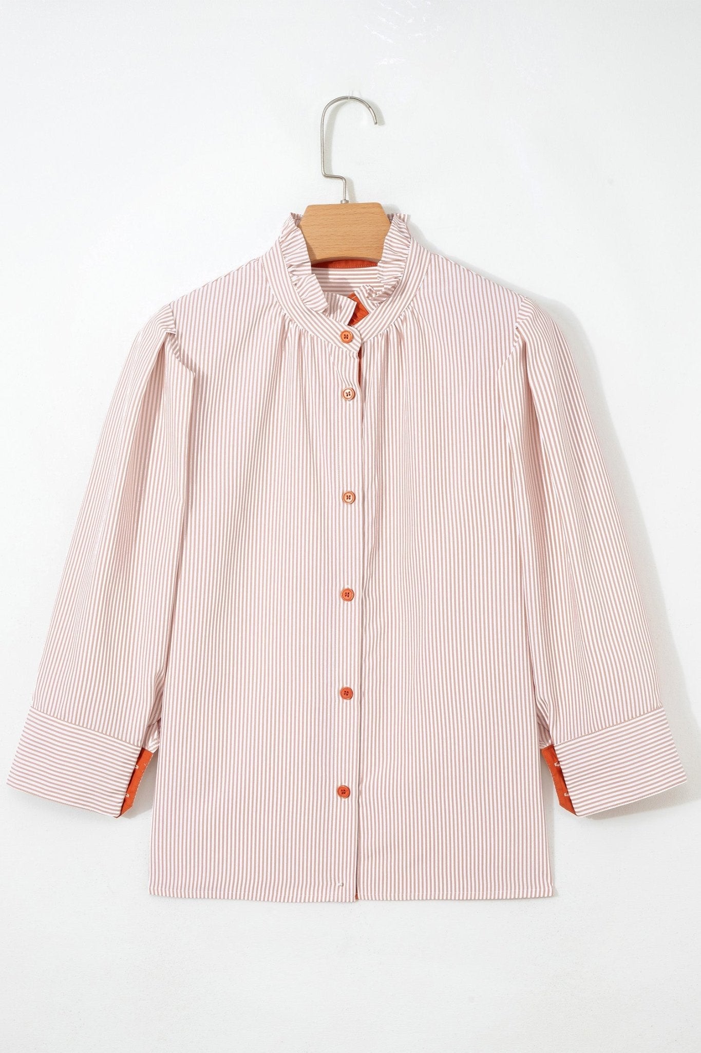 Stripe Colorblock Patchwork Frilled Collar Shirt - Rooted & Reckless Co.