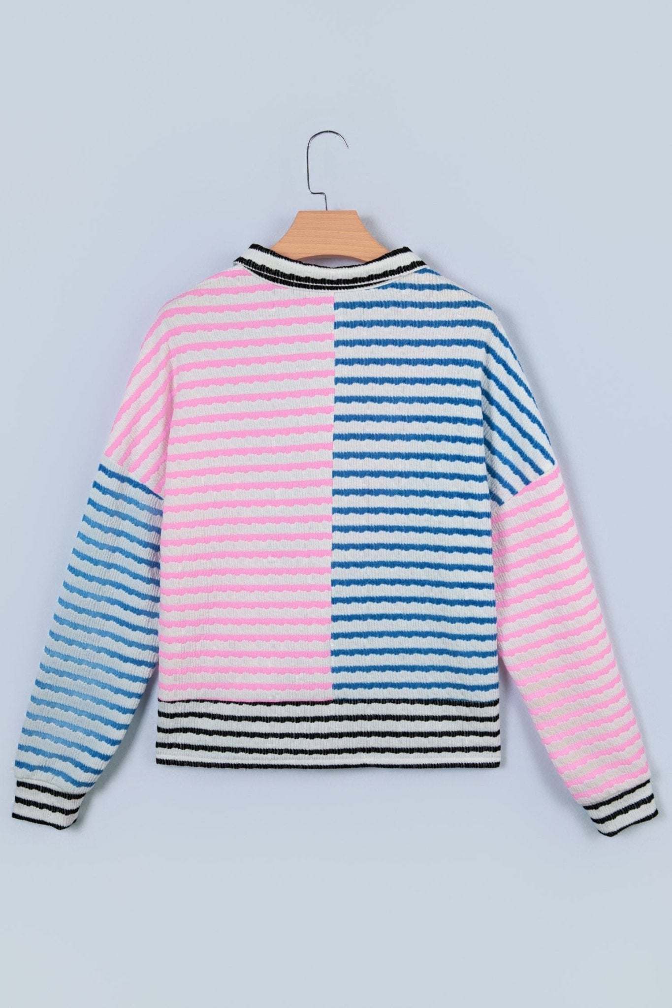 Stripe Colorblock Patchwork Half-Zip Long Sleeve Top - Rooted & Reckless Co.