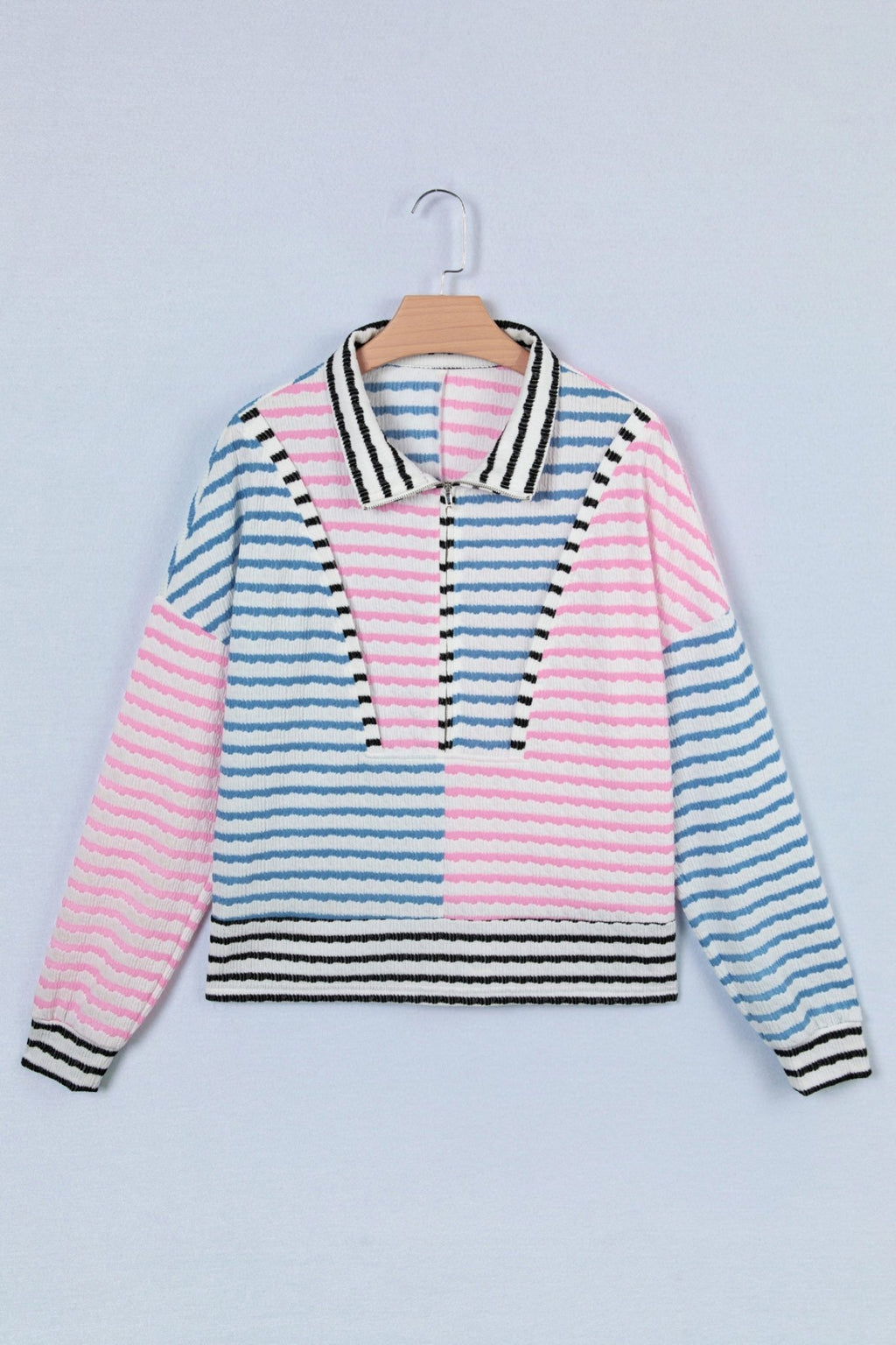 Stripe Colorblock Patchwork Half-Zip Long Sleeve Top - Rooted & Reckless Co.