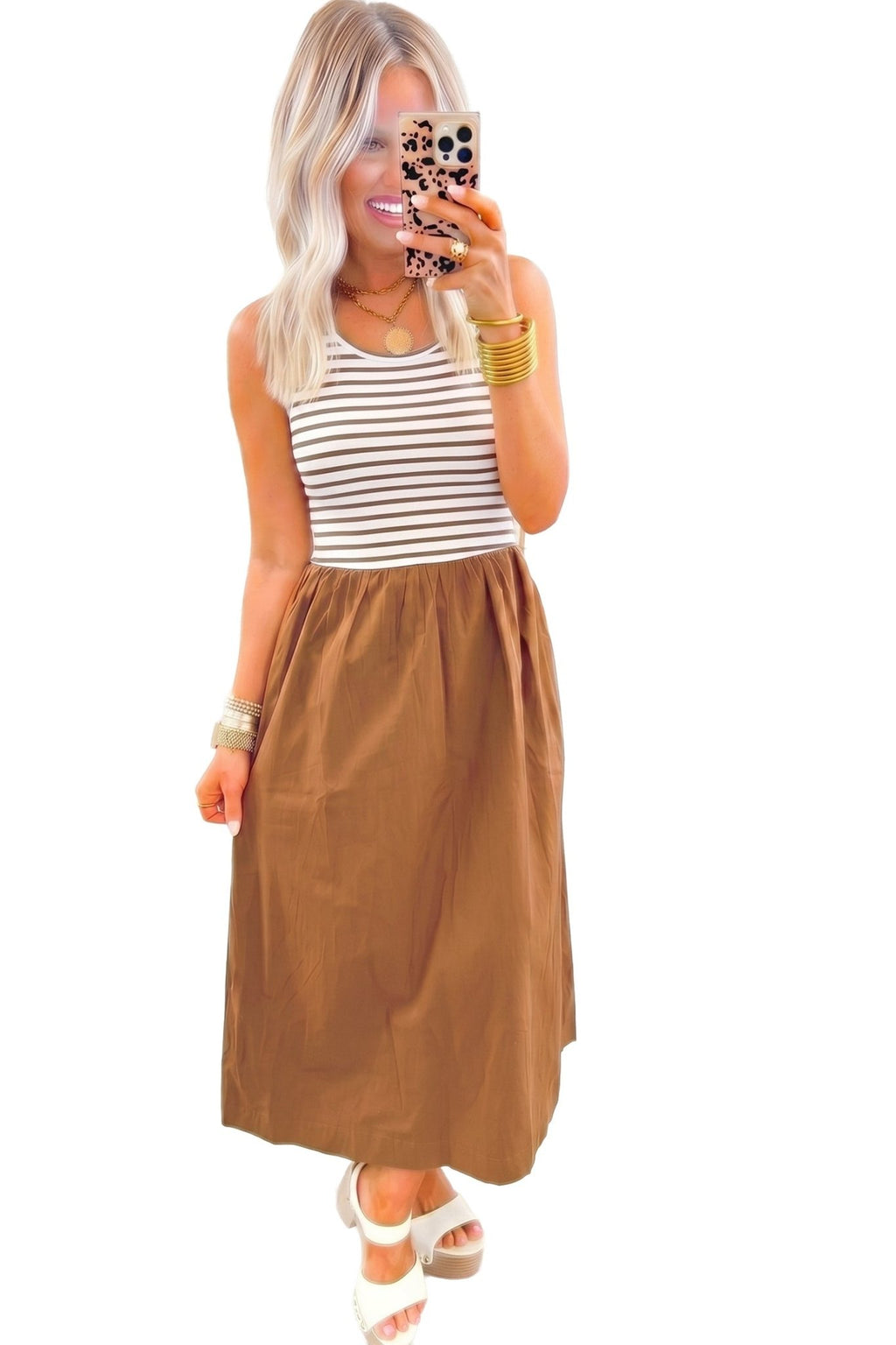 Stripe Colorblock Patchwork Sleeveless Long Dress - Rooted & Reckless Co.