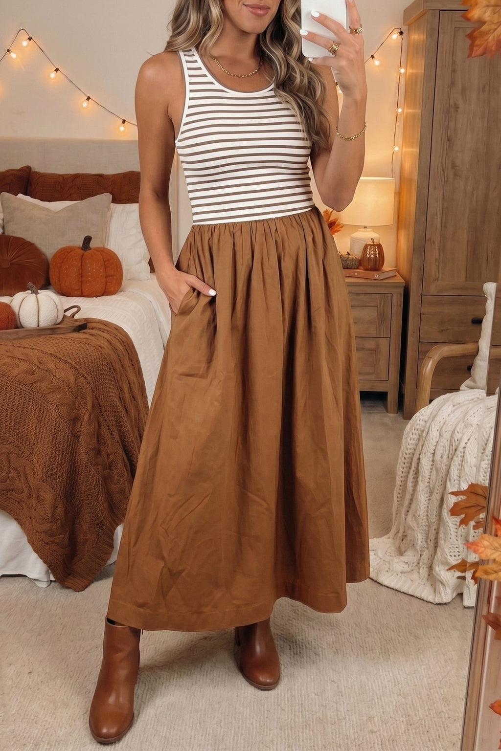 Stripe Colorblock Patchwork Sleeveless Long Dress - Rooted & Reckless Co.