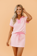 Stripe Colorblock Polo Tee & Drawstring Skort Set - Rooted & Reckless Co.