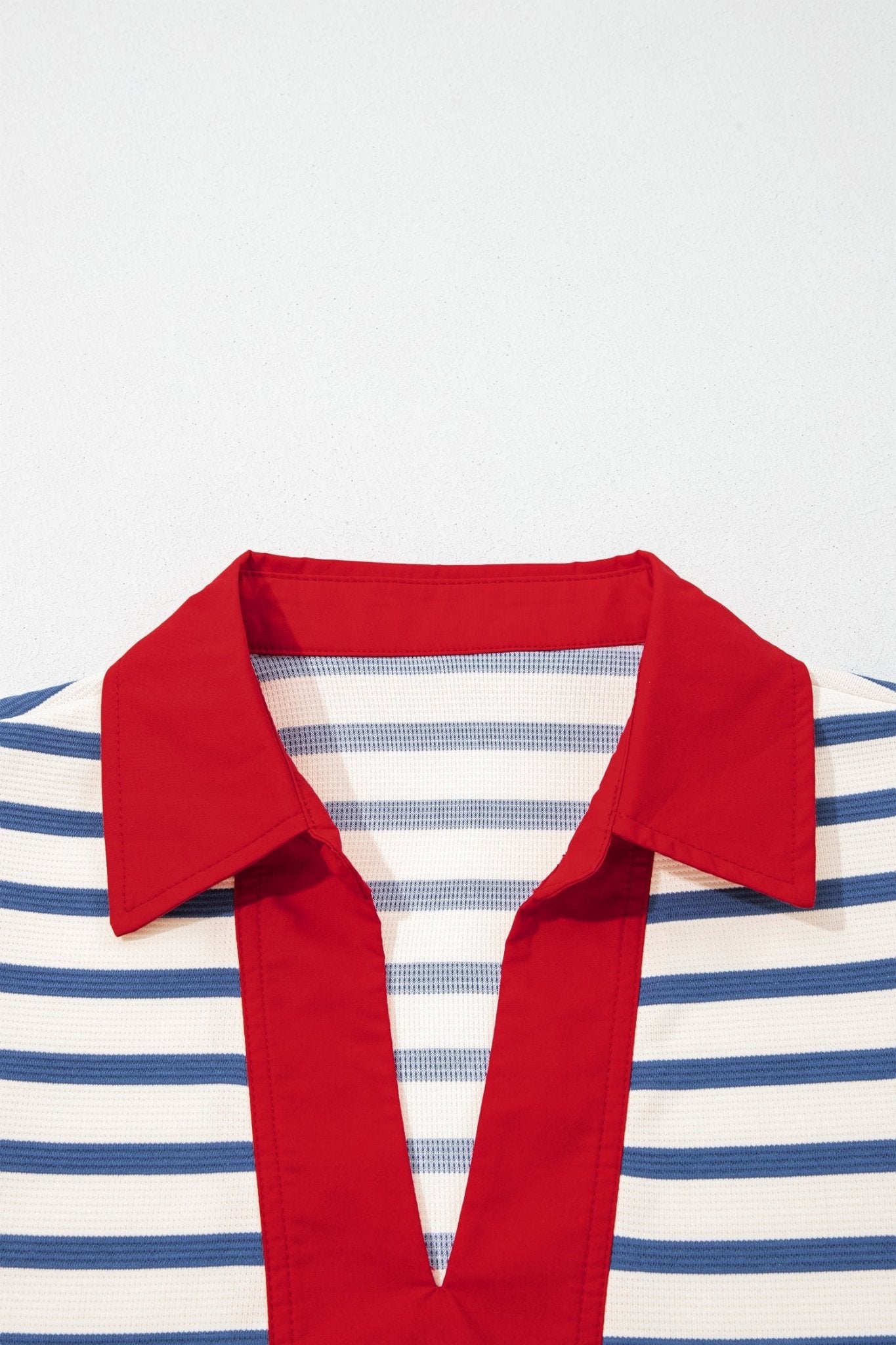 Stripe Colorblock Puff Sleeve Polo Collar Blouse - Rooted & Reckless Co.