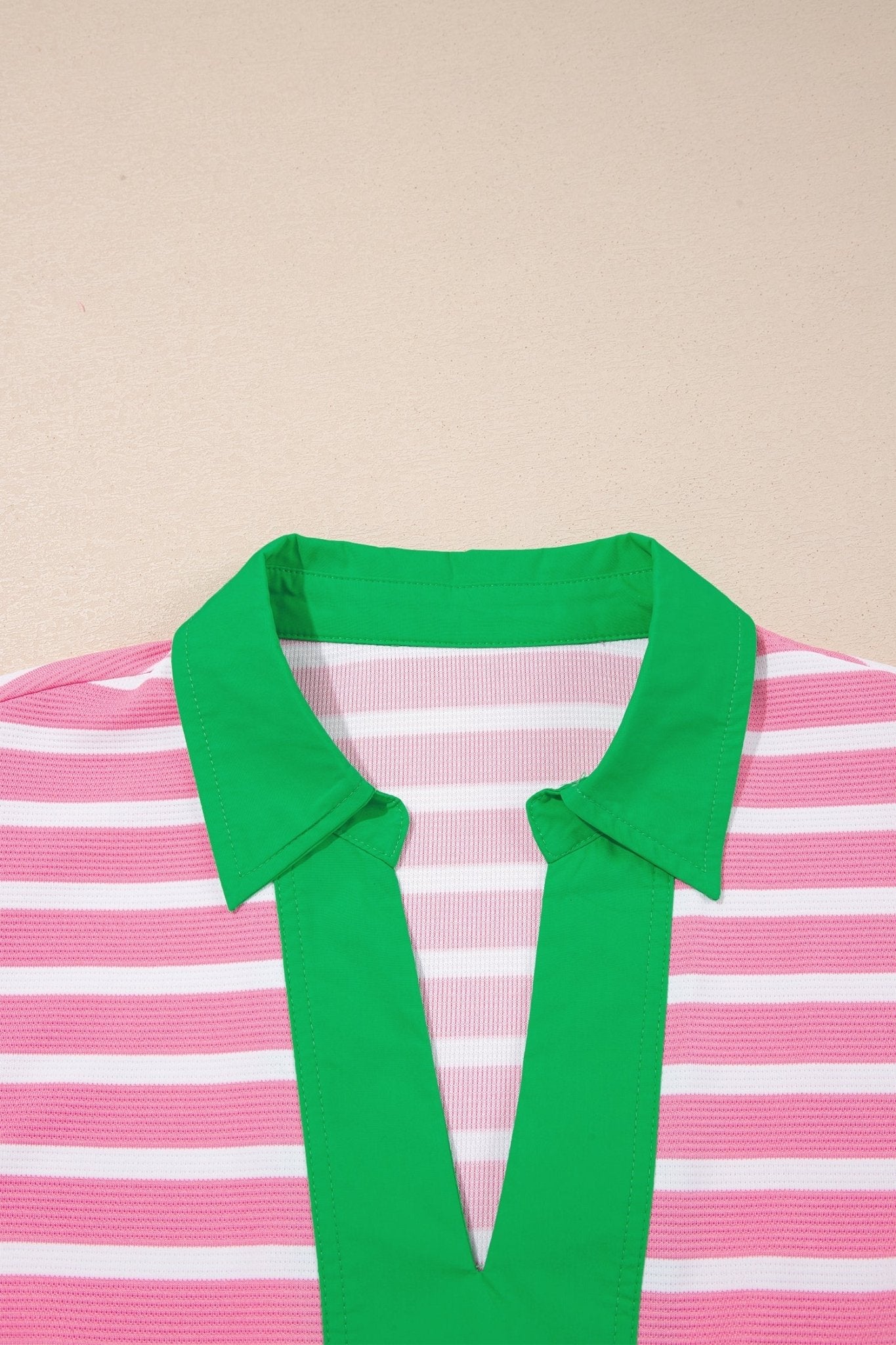 Stripe Colorblock Puff Sleeve Polo Collar Blouse - Rooted & Reckless Co.