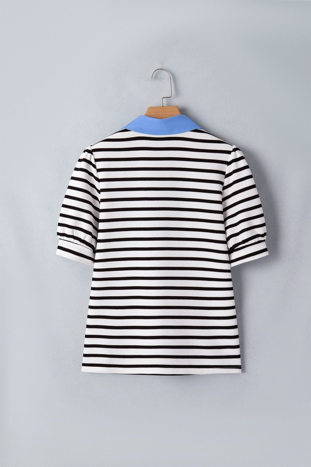 Stripe Colorblock Puff Sleeve Polo Collar Blouse - Rooted & Reckless Co.
