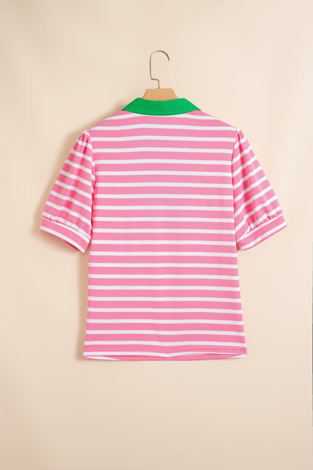Stripe Colorblock Puff Sleeve Polo Collar Blouse - Rooted & Reckless Co.