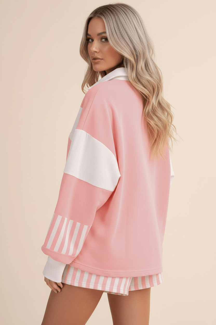 Stripe Colorblock Pullover Top & Drawstring Shorts Set - Rooted & Reckless Co.