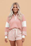 Stripe Colorblock Pullover Top & Drawstring Shorts Set - Rooted & Reckless Co.
