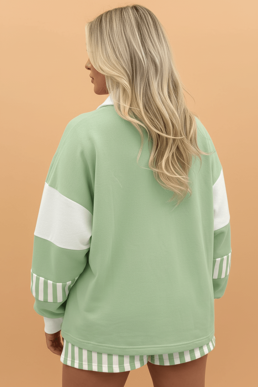 Stripe Colorblock Pullover Top & Drawstring Shorts Set - Rooted & Reckless Co.