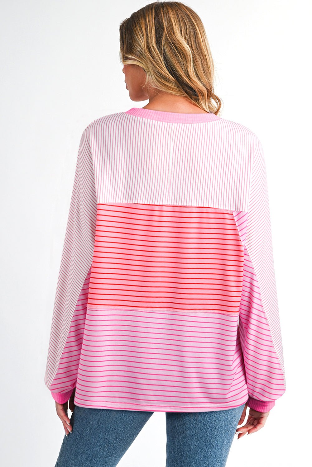Stripe Colorblock Reverse Seam Long Sleeve Top - Rooted & Reckless Co.