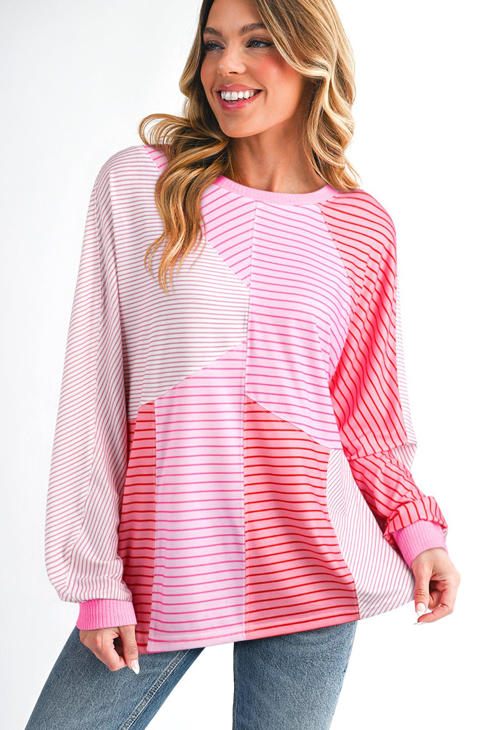 Stripe Colorblock Reverse Seam Long Sleeve Top - Rooted & Reckless Co.