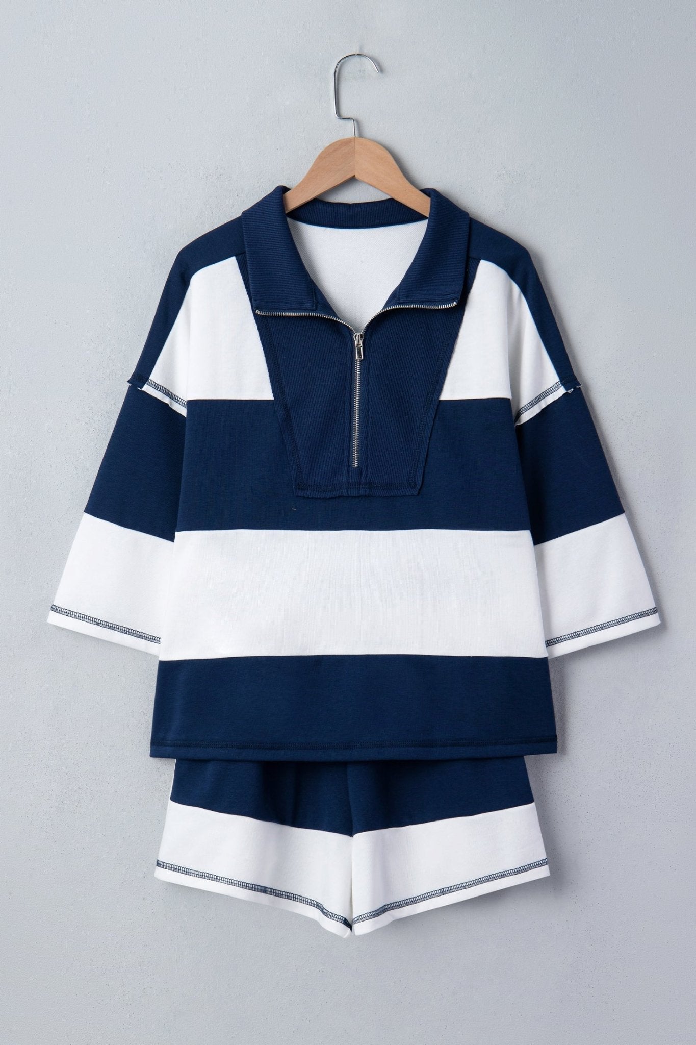 Stripe Colorblock Reverse Seam Top and Shorts Set - Rooted & Reckless Co.