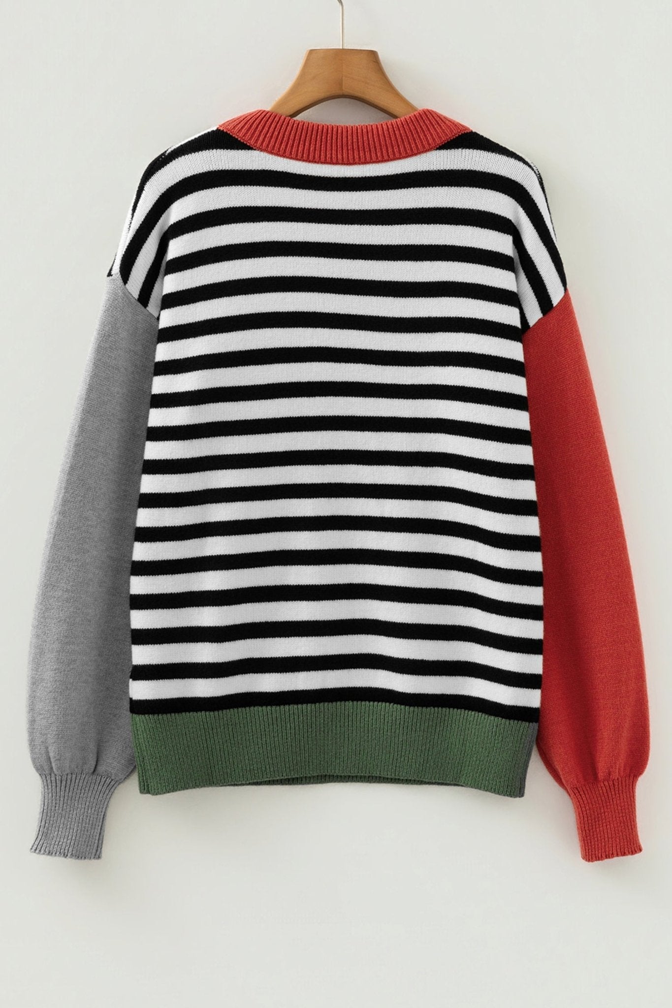 Stripe Colorblock Ribbed Trim Long Sleeve Sweater - Rooted & Reckless Co.