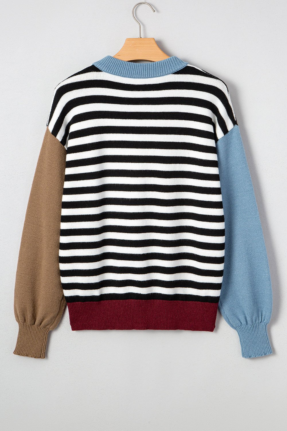 Stripe Colorblock Ribbed Trim Long Sleeve Sweater - Rooted & Reckless Co.