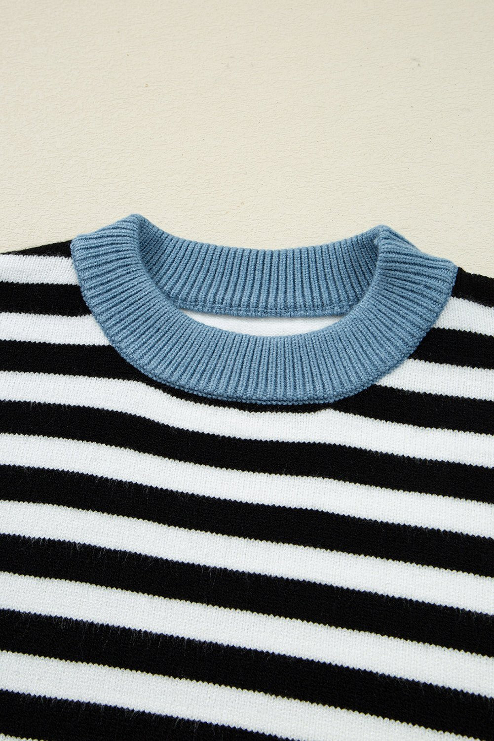 Stripe Colorblock Ribbed Trim Long Sleeve Sweater - Rooted & Reckless Co.